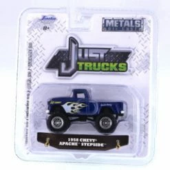 Jada Toys 1958 Chevy Apache Stepside, Blue With White Flames - Jada 14020-W23 - 1/64 Scale Diecast Car