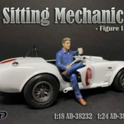 Sitting Mechanic Figure I, Blue - American Diorama 38232 - 1/18 Scale Figurine - Diorama Accessory