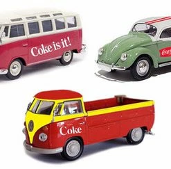 Motor City Classics 1962, 1967 Volkswagen 3-Piece Gift Set, Coca-Cola 458385 - 1/72 Scale Diecast Model Toy Cars