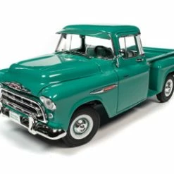 1957 Chevy 3100 Stepside Pickup Truck, Ocean Green - Auto World AW293 - 1/18 Scale Diecast Car